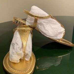 Tory Burch Britton tumbled leather gold sandal